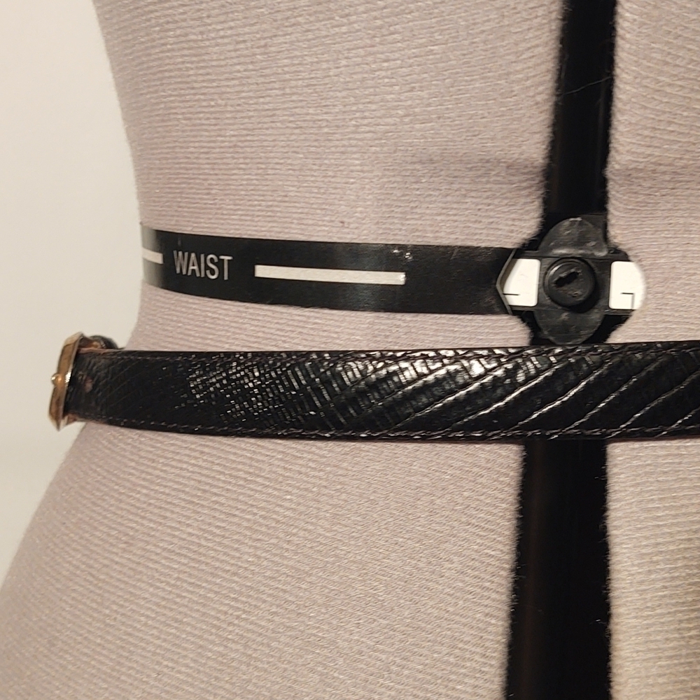 Thin Black Snakeskin Genuine Leather Upper Belt with Silver Buckle Sz M - Picture 5 of 7